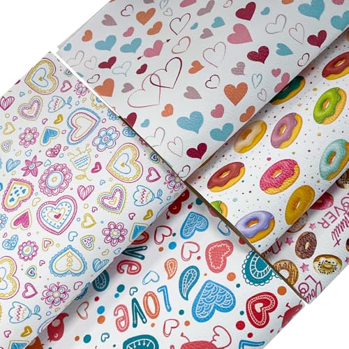 ONEART | 5 Pcs Printed Lychee Texture Faux Leather Sheets, 8"×12" Colorful PU Synthetic Vinyl Leather Fabric for Earrings DIY Crafts Making-Love - color: Love