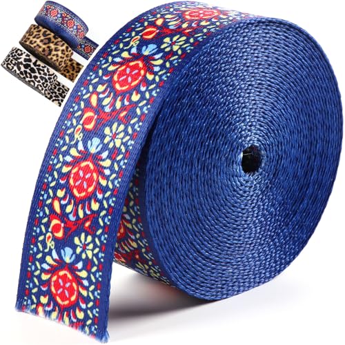 1.5 Inch Nylon Webbing, 1 1/2 Inch Webbing for Bag Straps 6 Yards - color: Small Flower Blue-6 Yards