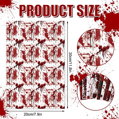 AnyDesign 10Pcs Halloween Theme Faux Leather Sheets Spooky Bloody Printed Synthetic Leathers Red White Black Scary Bloodstain Fabric Leathers for Halloween DIY Craft Earring Hair Bow Making, 8 x 12