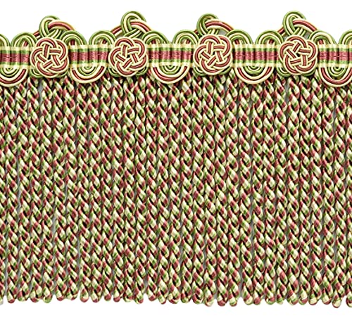 DÉCOPRO 5" (12.5cm) Alexander Collection Bullion Fringe Trim with Fancy Scroll and Rosette Header # BFAX5, Watermelon Red #LX06 (Pink Red, Yellow Green, White Gold) 12 Yard Package (36 ft/11m) - color: Watermelon Red #LX06 (Pink Red, Yellow Green, White G