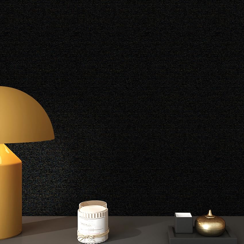 SHUFA Gold Black Cotton-Like Textured Grasscloth Wallpaper Matte Thick Real Woven Fabric Peel and Stick Contact Paper Removable Self Adhesive Washable (16.5"x78.7") A11s - color: Glod Black, size: 16.5"x78.7"