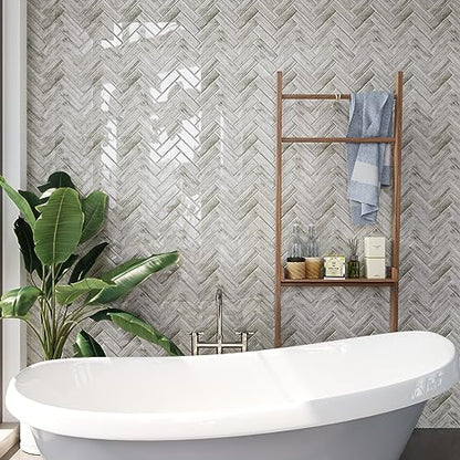 CRE8TIVE 4 Sheets Herringbone Peel and Stick Backsplash for Kitchen Bathroom 12"x12" Self Adhesive Tile Stickers Light Wood Look Wall Tiles - color: Light Wood Grain, size: 12"x11.8" (4-Sheets)