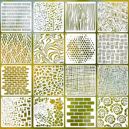 16 PCS Stencils for Crafts Reusable, 6 in* 6 in Wood Grain Pattern Template