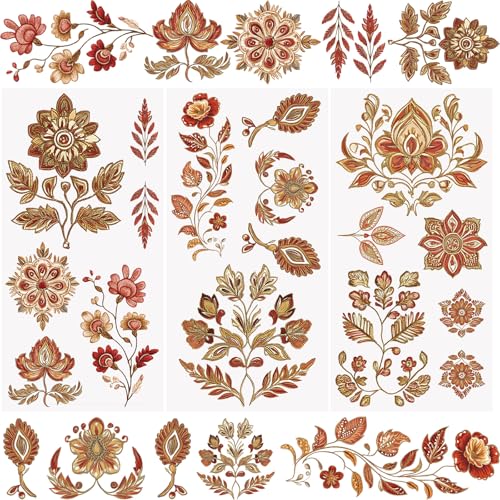 WANDIC 3 Sheets Rub on Transfer Stickers, Vintage Leaf Flower Transfer Decal Waterproof Decals Furniture Craft Sticker for DIY Scrapbooking Present Boxes Cups,15 * 30 cm