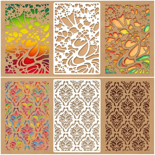 12 Pcs Geometric Texture Stencils Painting Reusable 7.1×11 Inch Abstract Layering Stencils for Crafts Plastic Branches Honeycomb Stencil Drawing Templates for DIY Wall Canvas Knit Card Wood - color: Style D