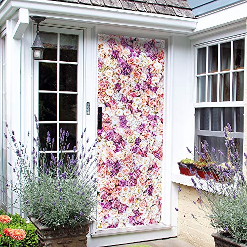 Nature Art Self Stick Vinyl Door Mural Sticker, Peel and Stick Removable Refrigerator Wrap Decal, Sweet Roses, 32.3x78.7, 2 Pcs Set - color: Sweet Roses