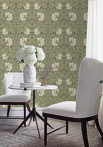 HAOKHOME William Morris Style Wallpaper Sage Green Mural 17.3in x 32.8ft - color: Sage Green/Yellow, size: L: 17.3in x 32.8ft