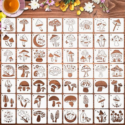 Augshy 56Pack Mushroom Stencils for Painting Moon Flowers Wall Decor 3 Inch - style: Mushroom