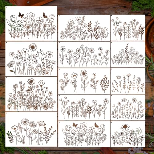 Floral Stencils for Walls Reusable Painting Templates for Crafts Wood - style: Floral plants
