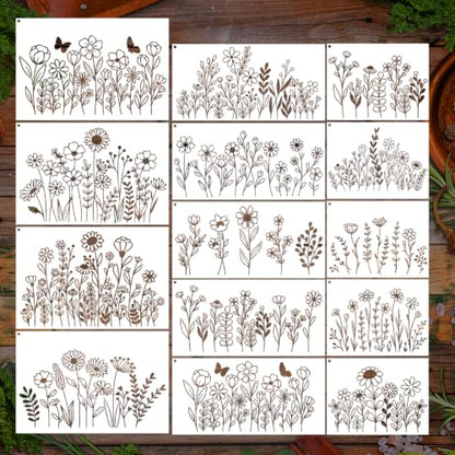 Floral Stencils for Walls Reusable Painting Templates for Crafts Wood - style: Floral plants