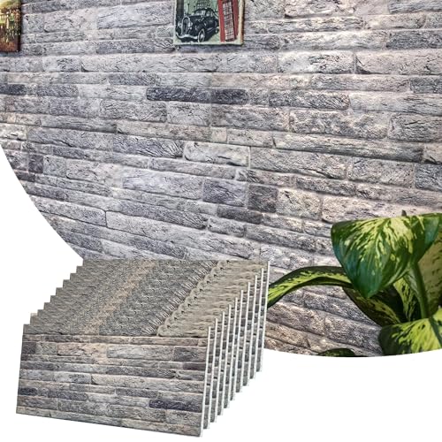 Dundee Deco 3D Wall Panels Faux Brick - Cladding, Light Grey Stone Look Wall Paneling, Styrofoam Facing for Living Room, Kitchen, Bathroom, Balcony, Bedroom, Set of 10, Covers 53 sq ft - color: Light Gray