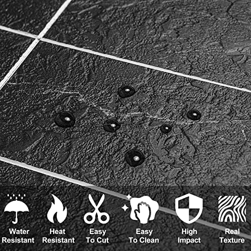 AULIGET 100 Piece Faux Stone Backsplash Peel and Stick PVC Tile, 3 Inch x 6 Inch Black Marble with White Grout Stick on Tiles for Backsplash Kitchen, Bathroom, Laundry Room, Camper, Fireplace - color: Black Marble with White Grout