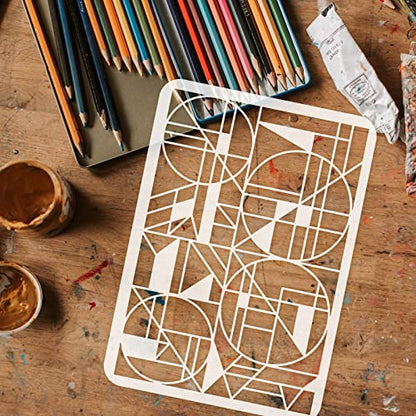 FINGERINSPIRE Geometric Stencil - 8.3x11.7 inch Repeating Pattern Plastic Triangle Round Rectangular Stencil for DIY Wall Furniture Crafts Decor