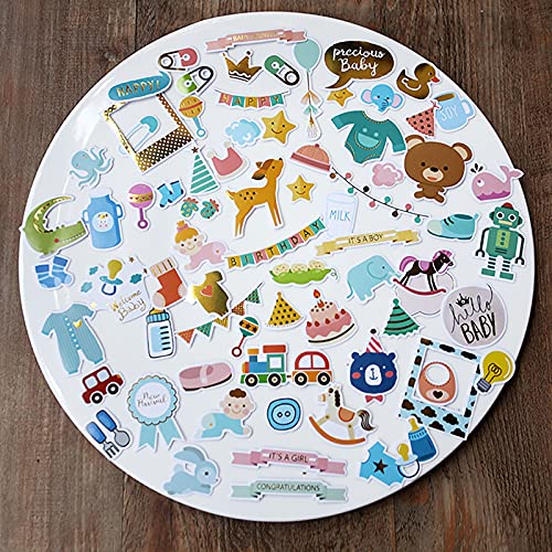 Doraking 73PCS Baby Loves Foil Gold Decorative Stickers for Scrapbook Journals Birthday Party Invitation Cards Kids Gift Wrap Stickers, Doraking No-Repeat Cute Cartoon Stickers (Baby) - style: Baby