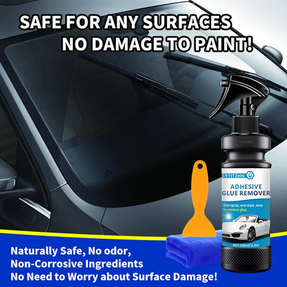 Adhesive Remover, Sticker and Decal Remover Spray, Quickly Removes Glue, Labels and Tape Residue, Safe for Car Paint and Glass, Includes Scraper and Towel, Portable Size-3.4oz/100ml