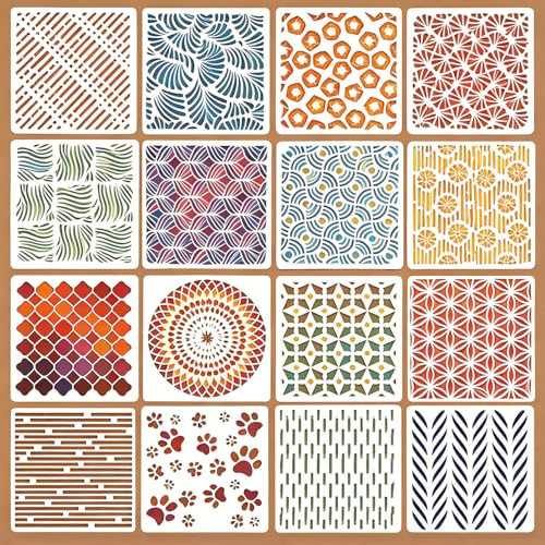 16 Pcs Geometric Abstract Stencils for Painting Reusable Plastic 6×6 Inch Floral Pattern Stencils Drawing Templates for Crafts DIY Wall Canvas Notebook Knit Card Wood - color: Style H