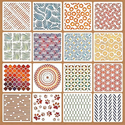 16 Pcs Geometric Abstract Stencils for Painting Reusable Plastic 6×6 Inch Floral Pattern Stencils Drawing Templates for Crafts DIY Wall Canvas Notebook Knit Card Wood - color: Style H