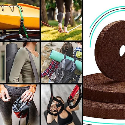 TECEUM Webbing Strap, 3/4" to 2", 10-50 Yds, Multi-Color Heavy Duty Tape - color: Brown, size: 1.5"- 10 yards