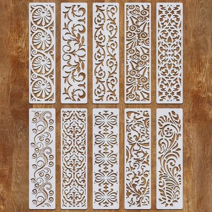 Border Stencil 10pcs Floral Lace Furniture Stencils Craft Paint Template 3 * 12 Inch Reusable Plastic Templates Painting on Wood Wall Canvas Floor