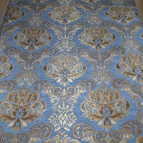 TinaKim Upholstery Fabric, Damask Chenille, for Recover Furniture Chairs Couch Material (Blue, 10 Yard) - color: Chenille Damask Blue, size: 10 yard pre cut