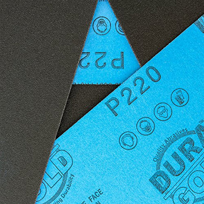 Dura-Gold 5-1/2" x 9" Wet or Dry Sandpaper Sheets, 220 Grit, Box of 25 - size: 220-Grit