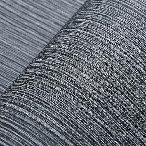 Haimin Grasscloth Wallpaper Textured 24in X 393in Fabric Contact Paper Gray Wall Paper Textured Linen Wallpaper Peel and Stick Self-Adhesive Thick Vinyl Embossed Film Wallpaper (Gray) - color: Gray and Black
