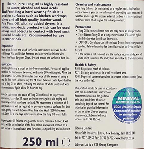 Liberon Pure Tung Oil, 250 ml - size: 250 ml