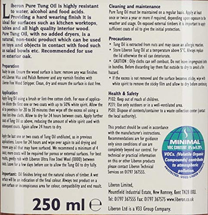 Liberon Pure Tung Oil, 250 ml - size: 250 ml