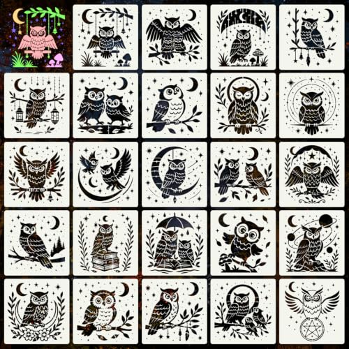 Owl Stencils for Crafts Reusable 24Pcs Stencils(5.9X5.9 inch) - color: Owl 1