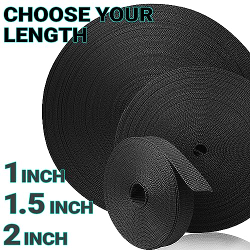 TECEUM Webbing Strap, 3/4" to 2", 10-50 Yds, Multi-Color Heavy Duty Tape - color: Black, size: 1"- 25 yards