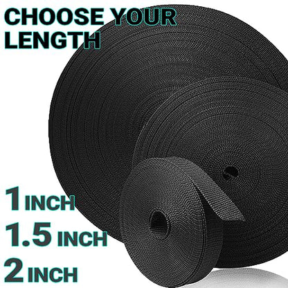 TECEUM Webbing Strap, 3/4" to 2", 10-50 Yds, Multi-Color Heavy Duty Tape - color: Black, size: 1"- 25 yards