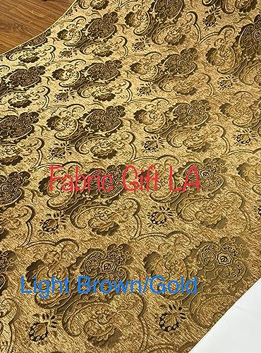 Damask, Chenille,Upholstery,Drapery Fabric, Sold By the Yard 58" Wide (Light Bron/Gold) - color: Light Bron/Gold