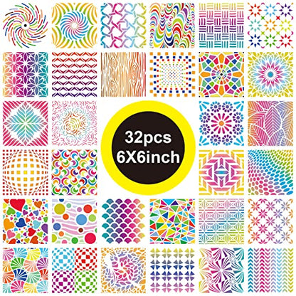 32 Pack Geometric Stencils 6 x 6 Inch Painting Templates for Scrapbooking Cookie Tile Furniture Wall Floor Decor Craft Drawing Tracing DIY Art Supplies - size: 6inch-2