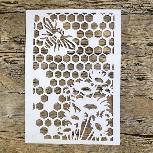TIAMECH A4 Reusable Bee Honeycomb Sunflower Stencil for Painting - color: Bee Honeycomb Sunflower
