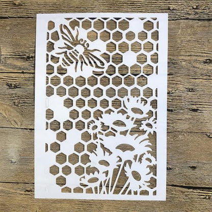 TIAMECH A4 Reusable Bee Honeycomb Sunflower Stencil for Painting - color: Bee Honeycomb Sunflower