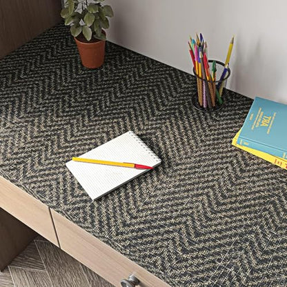 FunStick 15.8"x240" Black and Gold Grasscloth Wallpaper Self Adhesive Fabric Peel and Stick Wallpaper Geometric Wallpaper Removable Modern Herringbone Contact Paper for Bedroom Cabinets Desk Shelves - size: 15.8" x 240"
