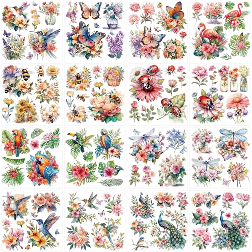 16 Pcs Insect Birds Rub-On Transfers for Furniture & Crafts - style: Insect Birds