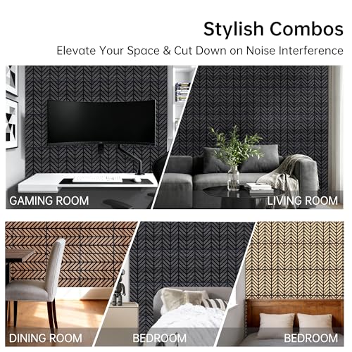Mollywell Acoustic Wall Panels, Black Oak, 16 Pack, 12x12 in - color: B _ Black Oak, Herringbone