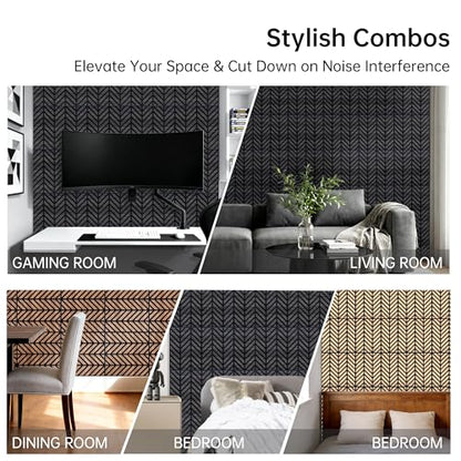 Mollywell Acoustic Wall Panels, Black Oak, 16 Pack, 12x12 in - color: B _ Black Oak, Herringbone