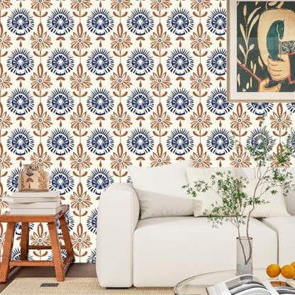 BOKEBEVE Super Long Floral Contact Paper Boho Beige Brown 17.5 x 787In - color: Beige/Brown, size: 17.5" x 787"