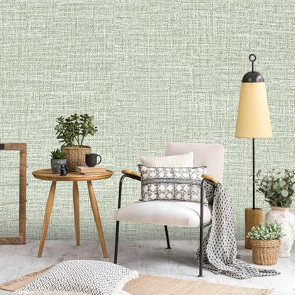 Green Grasscloth Wallpaper 17.3"x160" Faux Linen Textured Contact Paper Removable Self Adhesive Vinyl Wallpaper for Bedroom Bathroom Kitchen Cabinets - color: Green, size: 17.3" x 160"