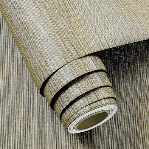 FunStick 24"x200" Grasscloth Peel and Stick Wallpaper Textured Brown Fabric Linen Wall Paper Roll Self Adhesive Removable Faux Grasscloth Contact Paper for Bathroom Bedroom Accent Wall Cabinet Drawers - color: Taupe Brown, size: 24" x 200"