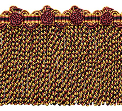 DÉCOPRO 5" (12.5cm) Alexander Collection Bullion fringe Trim with Fancy Scroll and Rosette Header # BFAX5, Golden Raven Black #LX10 (Pure Black, Yellow Gold, Cherry Red) 5 Yard Value Pack (15 ft/4.5m) - color: Golden Raven Black #LX10 (Pure Black, Yellow