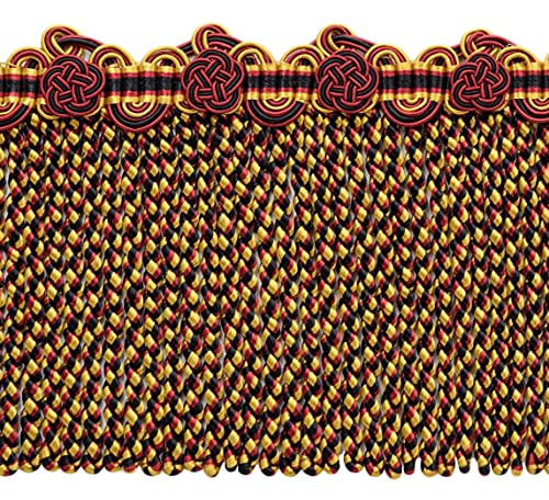 DÉCOPRO 5" (12.5cm) Alexander Collection Bullion Fringe Trim with Fancy Scroll and Rosette Header # BFAX5, Golden Raven Black #LX10 (Pure Black, Yellow Gold, Cherry Red) 12 Yard Package (36 ft/11m) - color: Golden Raven Black #LX10 (Pure Black, Yellow Gol