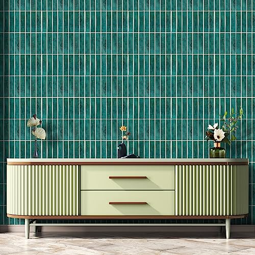 Peel and Stick Tile，New Upgrade Thicker Design Self Adhesive 12" x 12" Large Premium Peel and Stick Backsplash for Kitchen,Bathroom, Living Room, RV Etc（10-Sheet）. - color: Turquoise Green