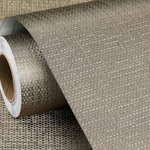 FunStick 16"x240" Taupe Brown Grasscloth Peel and Stick Wallpaper Textured