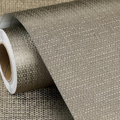 FunStick 16"x240" Taupe Brown Grasscloth Peel and Stick Wallpaper Textured