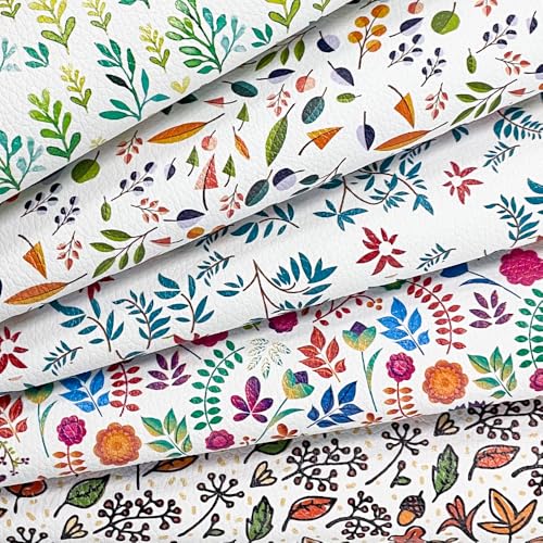 ONEART | 5 Pcs Printed Lychee Texture Faux Leather Sheets, 8"×12" Colorful Pattern PU Synthetic Leather Fabric for Earrings DIY Crafts Making-Leaf - color: Leaf