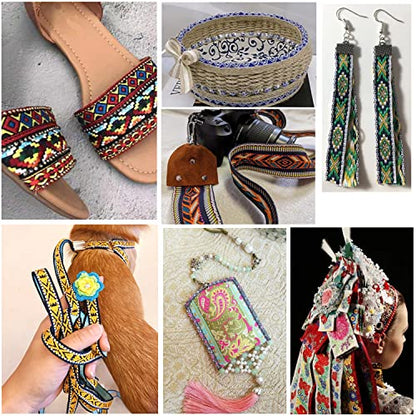 PH PandaHall 3.6Inch Wide Jacquard Ribbon, 7 Yard Single Face Embroideried Lace Trim Woven Ribbon Fabric Trim Fringe for Sewing Crafting Home Decor Wedding, Gift Wrapping, Bag Straps Embellishment