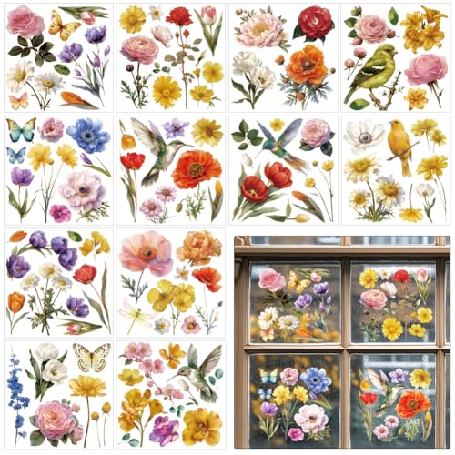 12 Sheets Birds Flowers Rub on Transfers for Crafts and Furniture-Retro Tone Rub on Transfers Stickers for Wood,Glass,Leather-5.5 x 5.5 inches Home Decorative Personalized Decals - style: Retro flower and insect